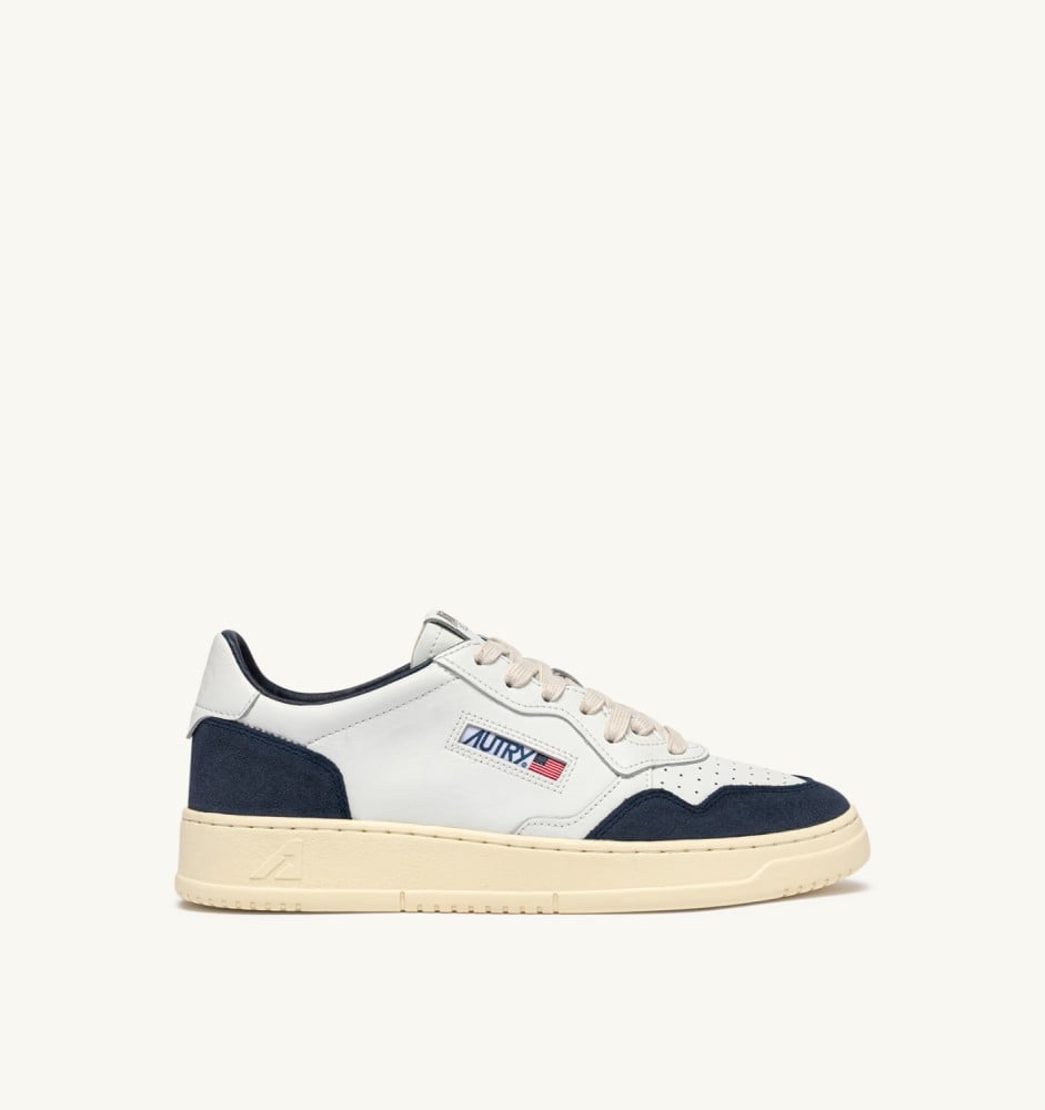 MEDALIST LOW IN WHITE LEATHER AND DENIM SUEDE