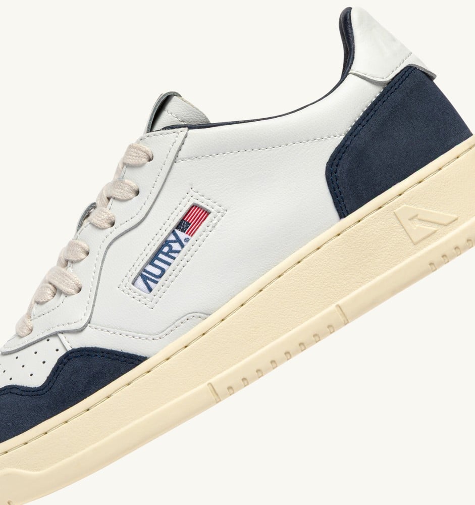 MEDALIST LOW IN WHITE LEATHER AND DENIM SUEDE