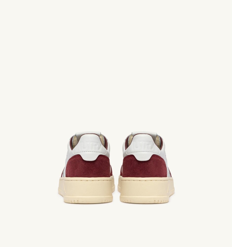 MEDALIST LOW IN WHITE LEATHER AND BURGUNDY SUEDE
