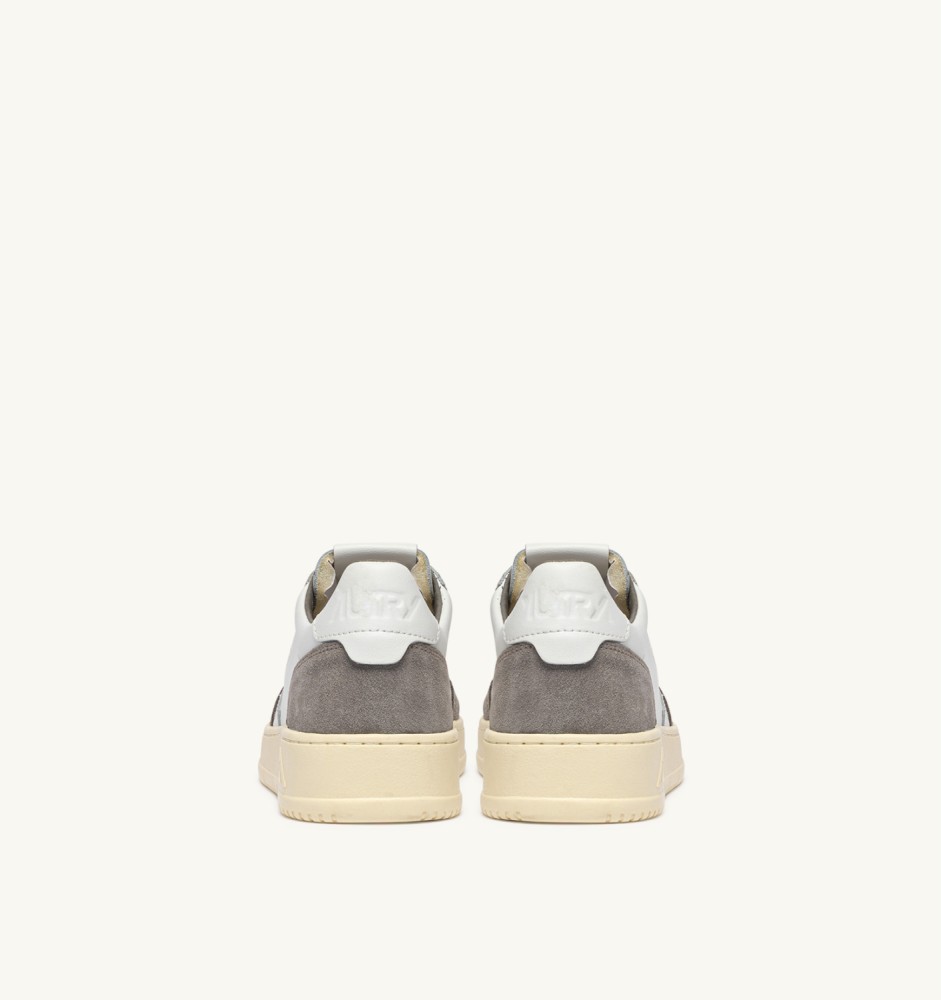 MEDALIST LOW IN WHITE LEATHER AND CEMENT SUEDE