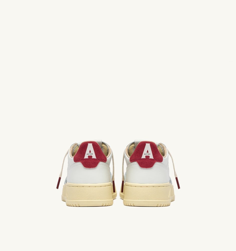 MEDALIST LOW IN WHITE LEATHER AND DEEP CLARET SUEDE