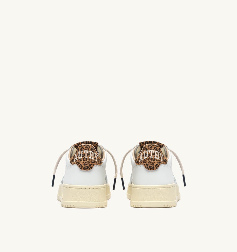 MEDALIST LOW IN WHITE LEATHER AND LEOPARD SUEDE