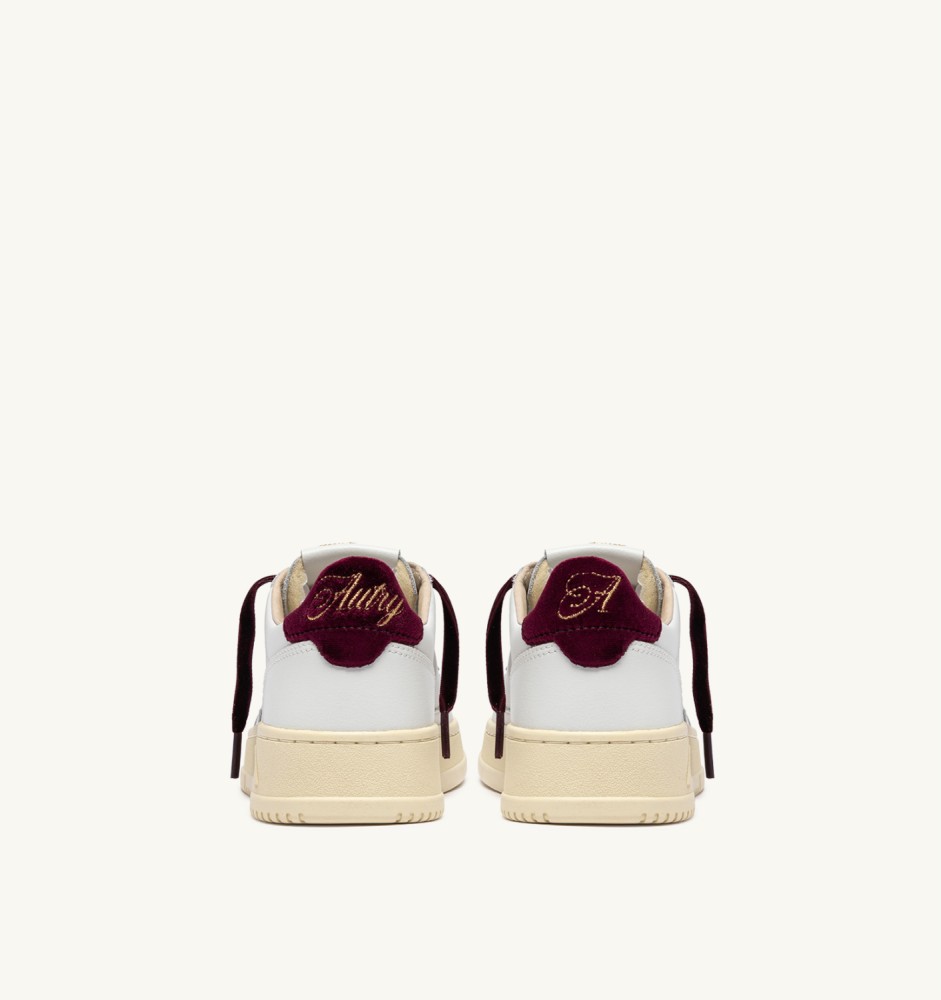 MEDALIST LOW IN WHITE LEATHER AND FIG VELVET