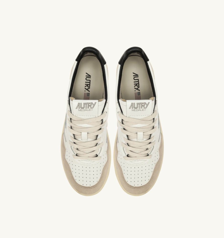 MEDALIST LOW IN WHITE AND BLACK SUEDE AND LEATHER WITH LETTERING