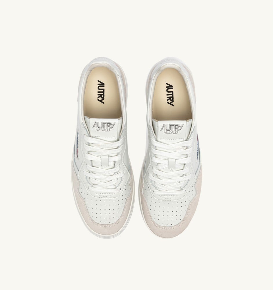 MEDALIST LOW IN WHITE LEATHER AND SUEDE