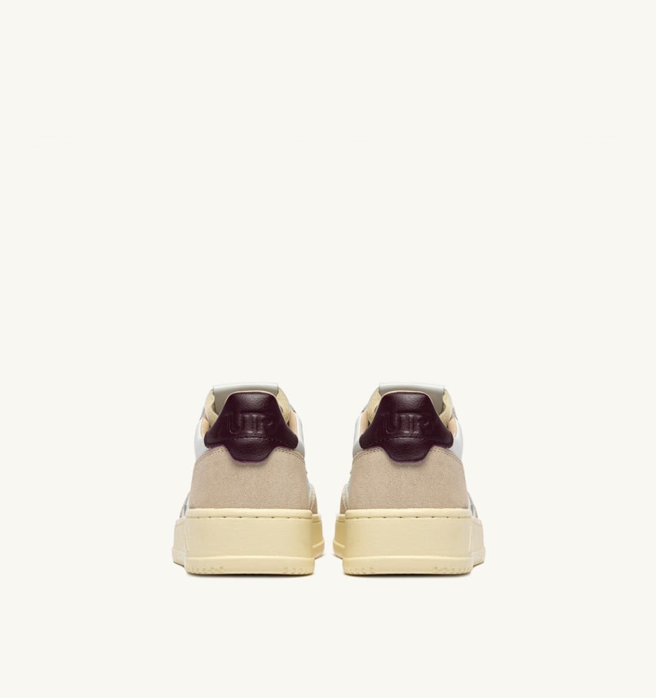 MEDALIST LOW IN WHITE LEATHER AND FIG SUEDE