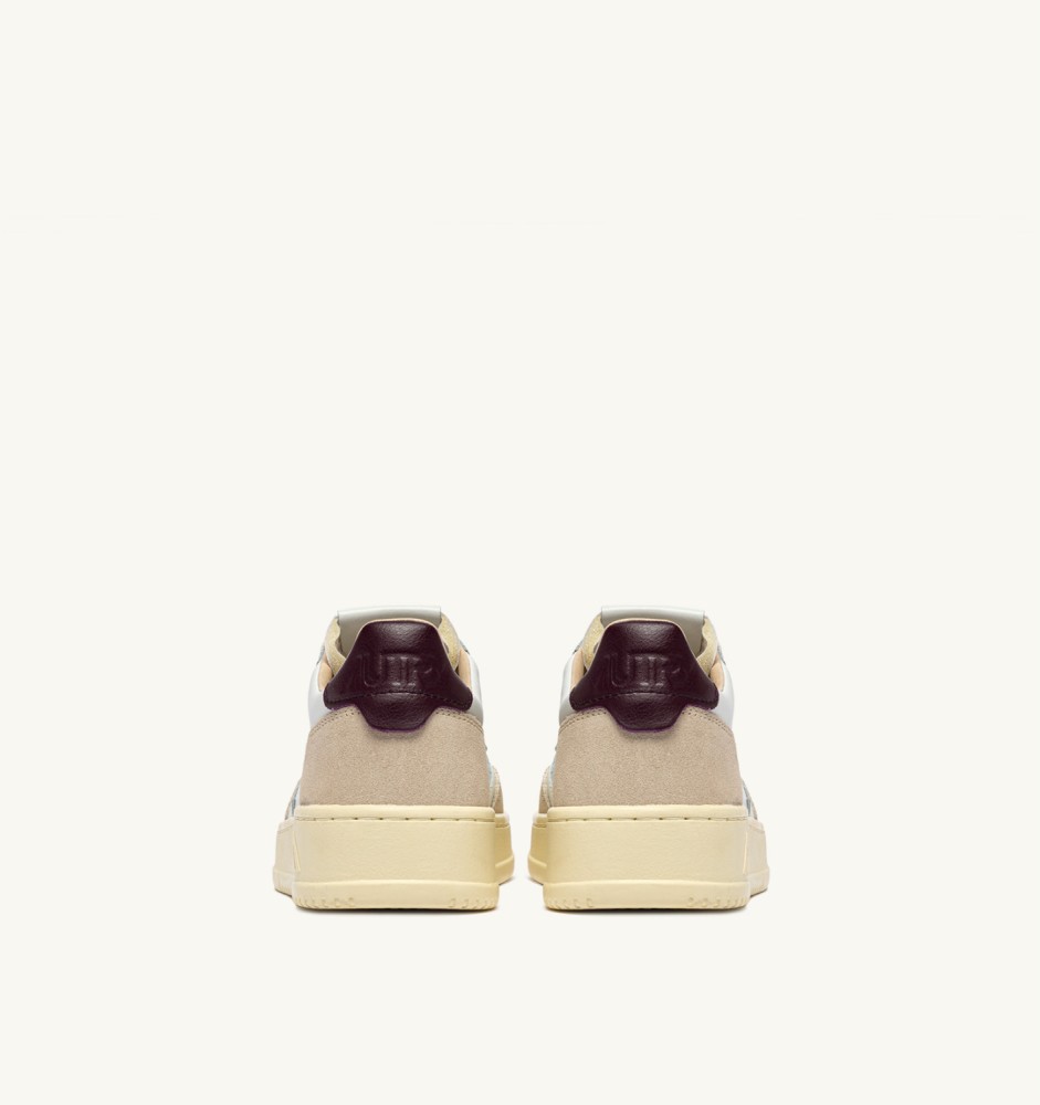 MEDALIST LOW IN WHITE LEATHER AND FIG SUEDE