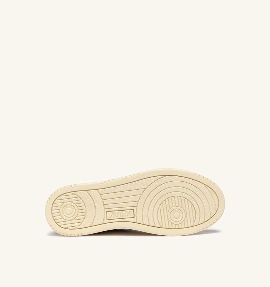MEDALIST LOW IN WHITE LEATHER AND LION SUEDE