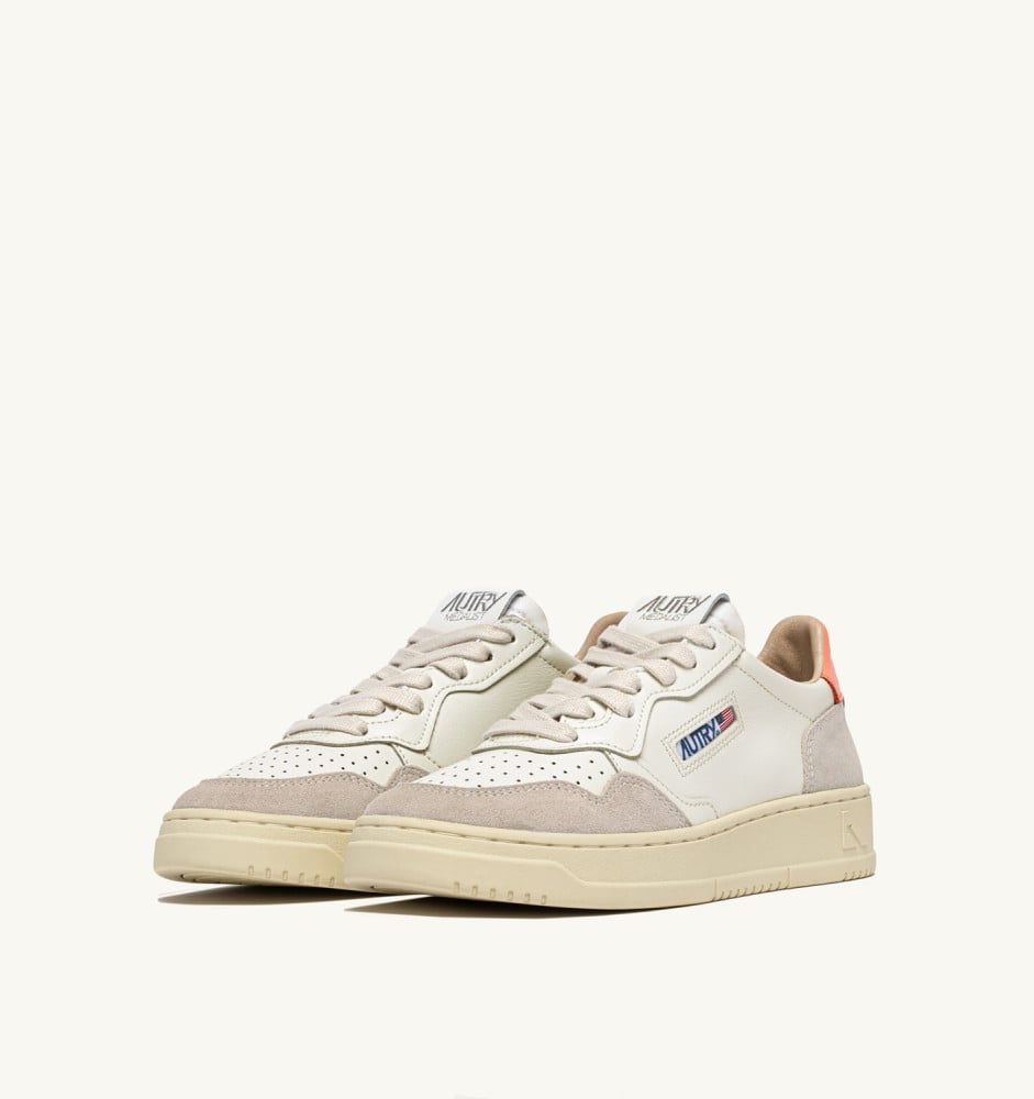 MEDALIST LOW IN WHITE AND PEACH PINK SUEDE AND LEATHER