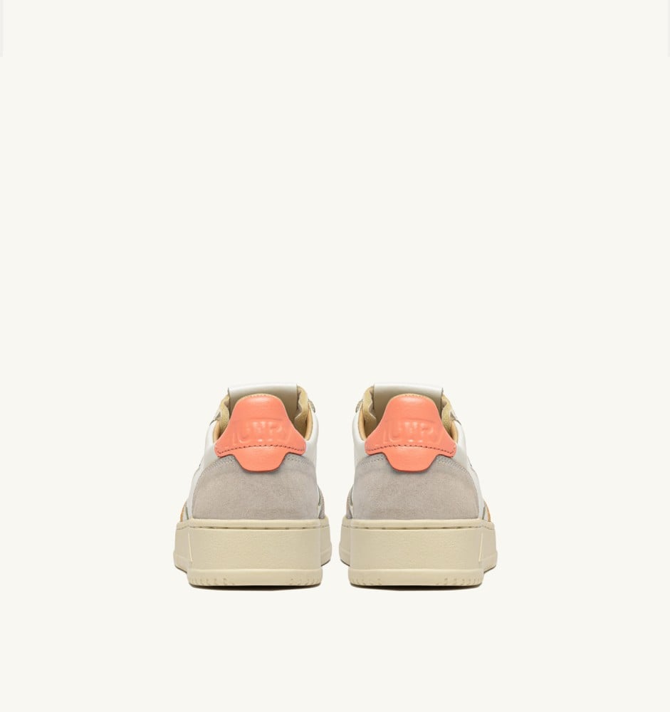 MEDALIST LOW IN WHITE AND PEACH PINK SUEDE AND LEATHER