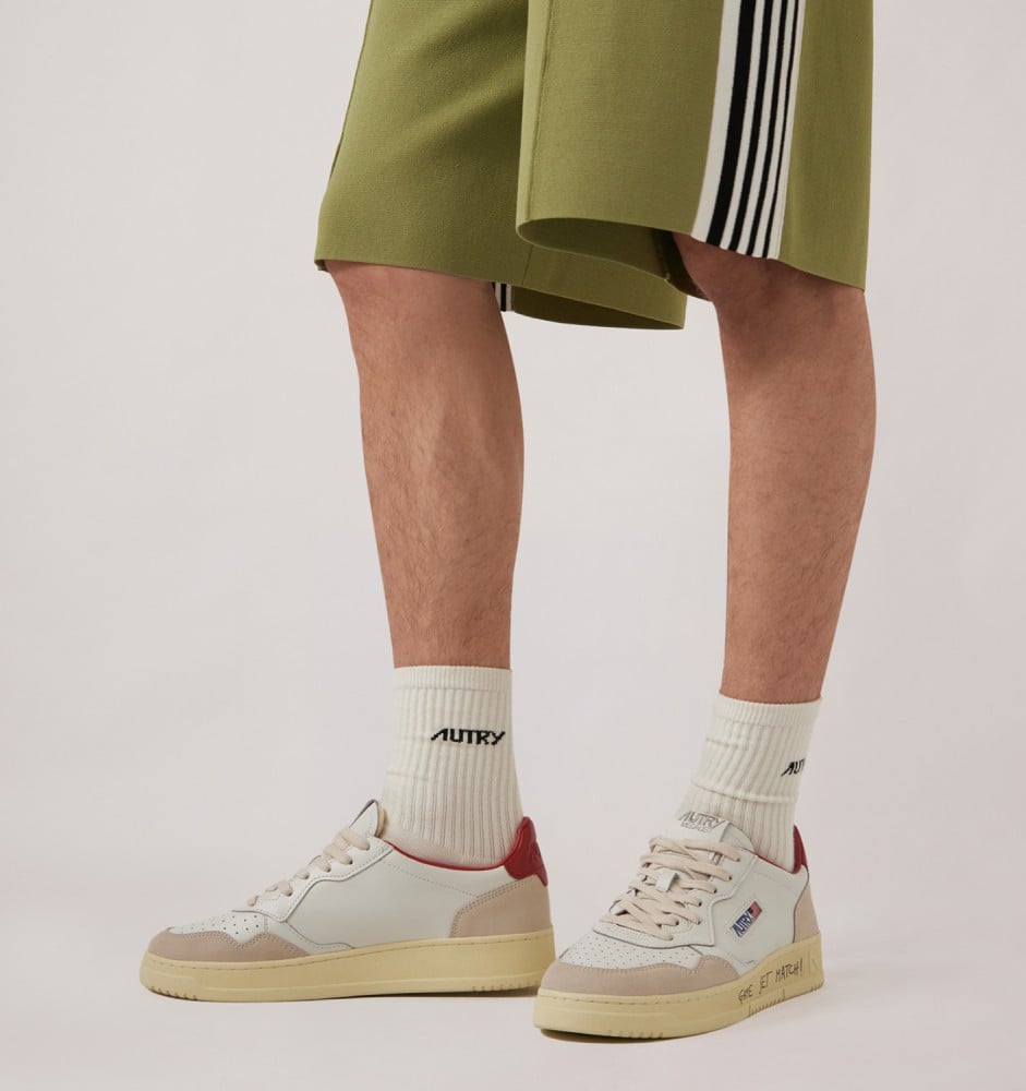 MEDALIST LOW IN WHITE AND RED SUEDE AND LEATHER WITH LETTERING