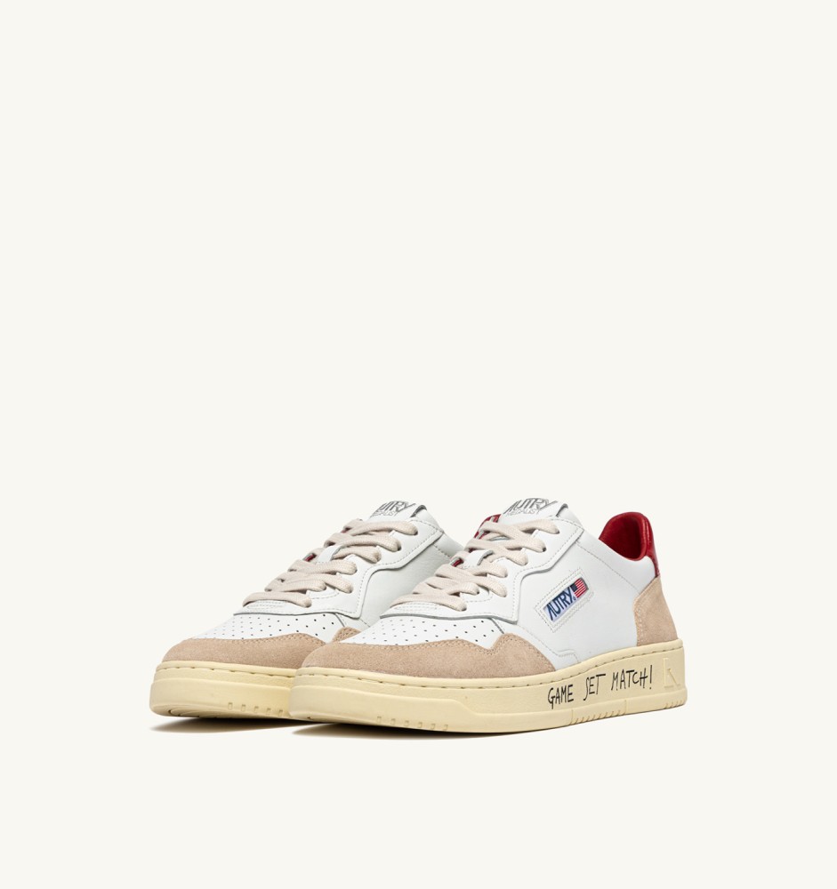 MEDALIST LOW IN WHITE AND RED SUEDE AND LEATHER WITH LETTERING