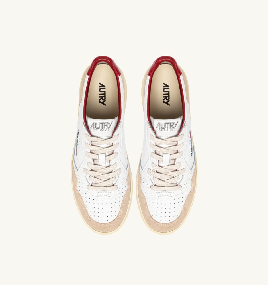 MEDALIST LOW IN WHITE AND RED SUEDE AND LEATHER WITH LETTERING