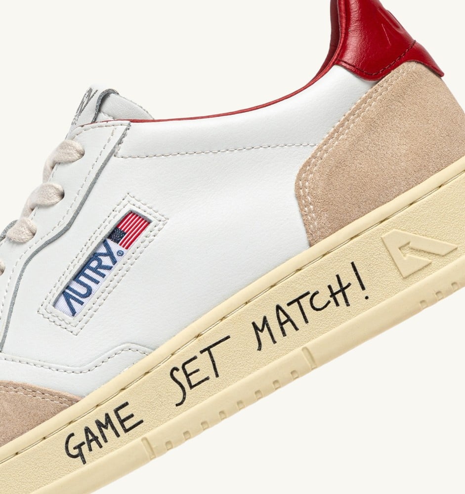 MEDALIST LOW IN WHITE AND RED SUEDE AND LEATHER WITH LETTERING