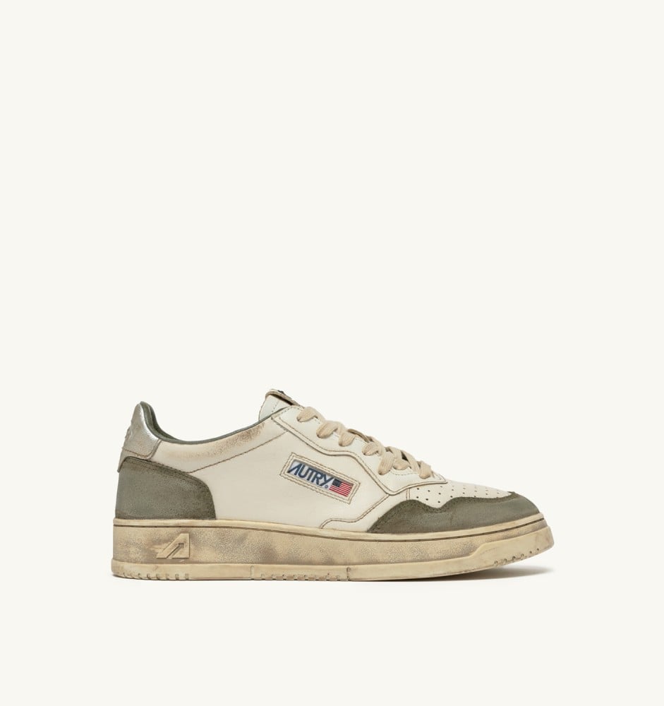 MEDALIST LOW SUPER VINTAGE IN WHITE AND SILVER LEATHER AND LIZARD SUEDE