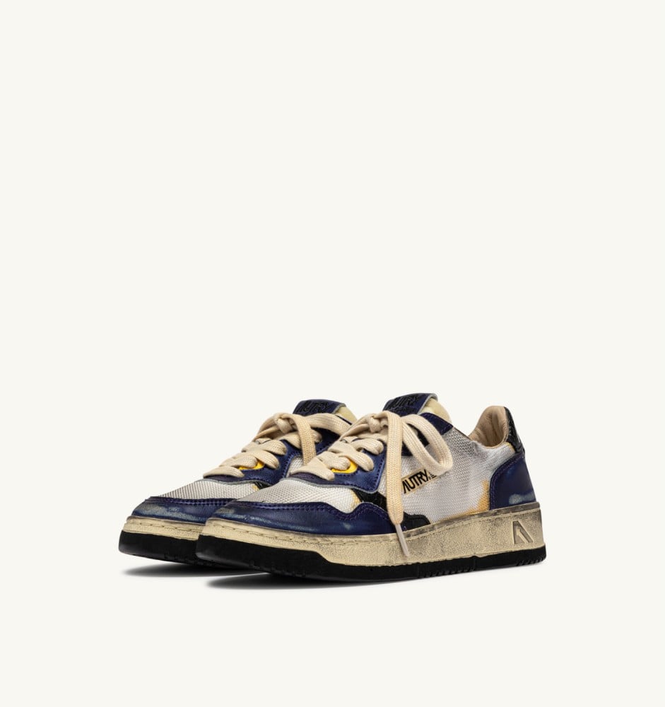 MEDALIST LOW SUPER VINTAGE IN WHITE AND TANZANITE LEATHER AND DRAGON MESH