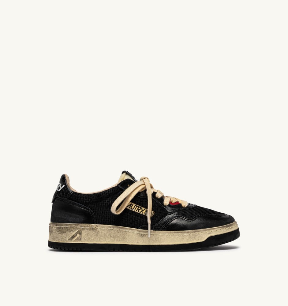 MEDALIST LOW SUPER VINTAGE IN BLACK LEATHER AND DRAGON MESH