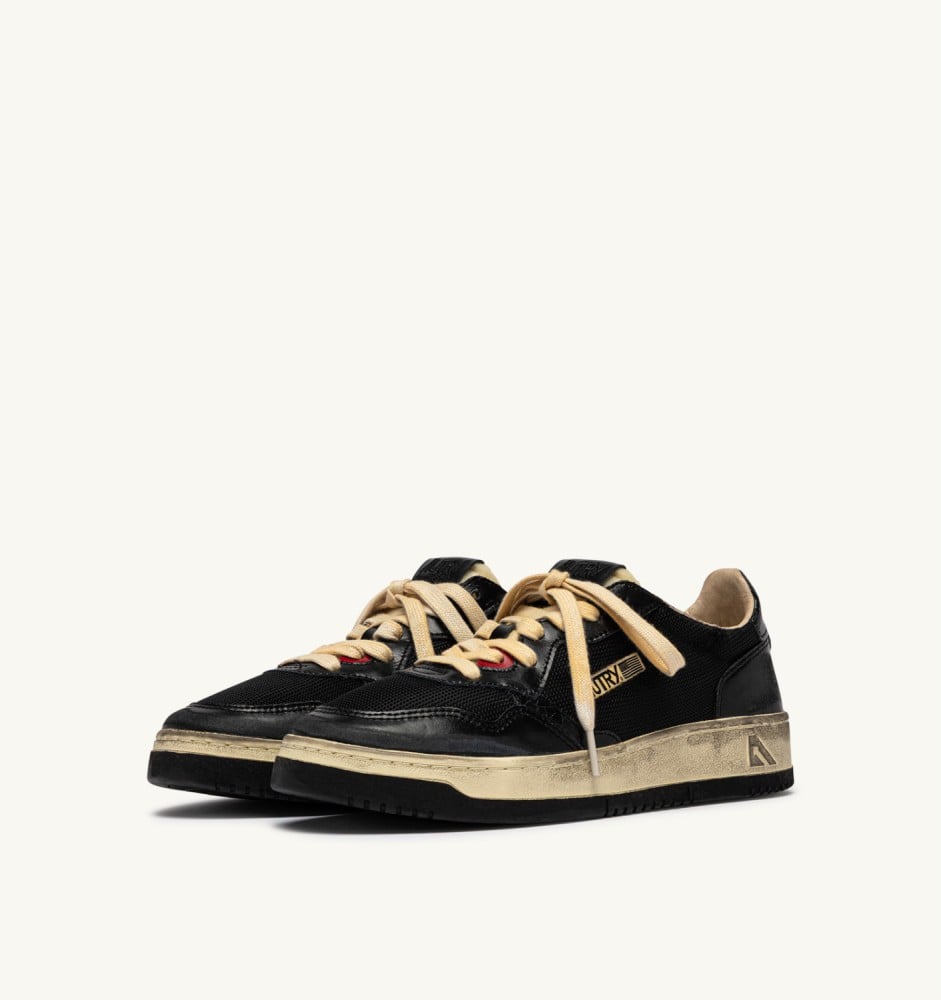 MEDALIST LOW SUPER VINTAGE IN BLACK LEATHER AND DRAGON MESH