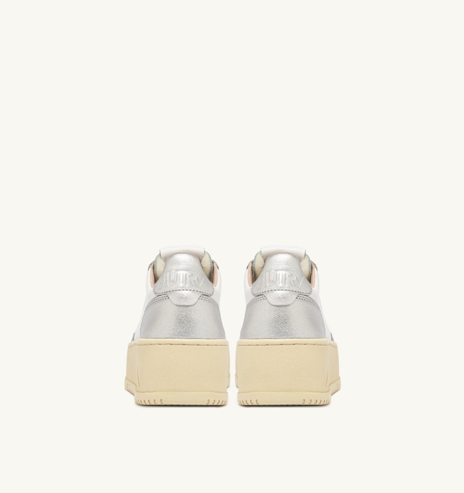 MEDALIST PLATFORM IN WHITE AND METALIZED SILVER LEATHER