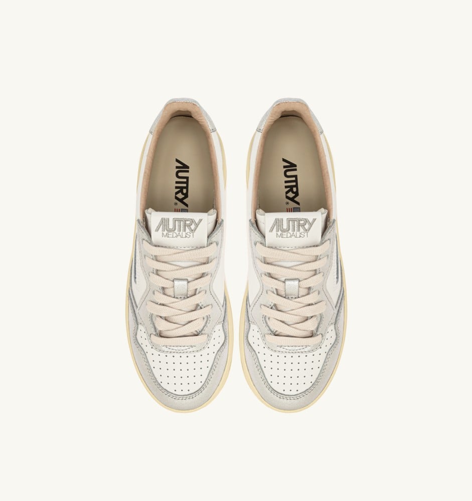 MEDALIST PLATFORM IN WHITE AND METALIZED SILVER LEATHER