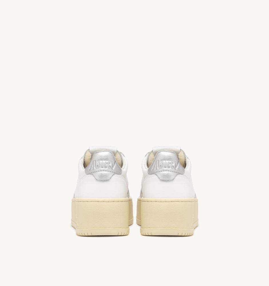MEDALIST PLATFORM IN WHITE AND METALIZED SILVER LEATHER