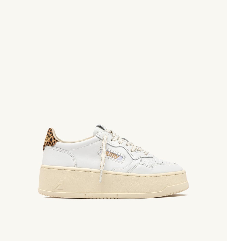 MEDALIST PLATFORM IN LEATHER COLOR WHITE AND LEOPARD
