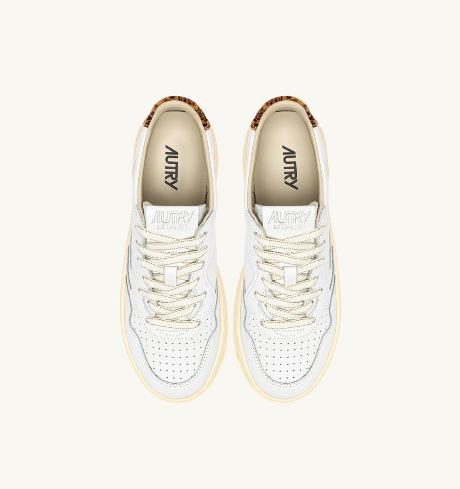 MEDALIST PLATFORM IN LEATHER COLOR WHITE AND LEOPARD