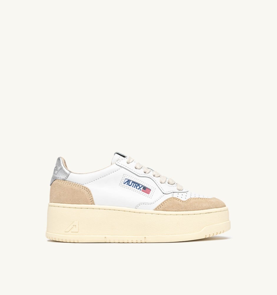 MEDALIST PLATFORM IN SILVER AND WHITE SUEDE AND LEATHER