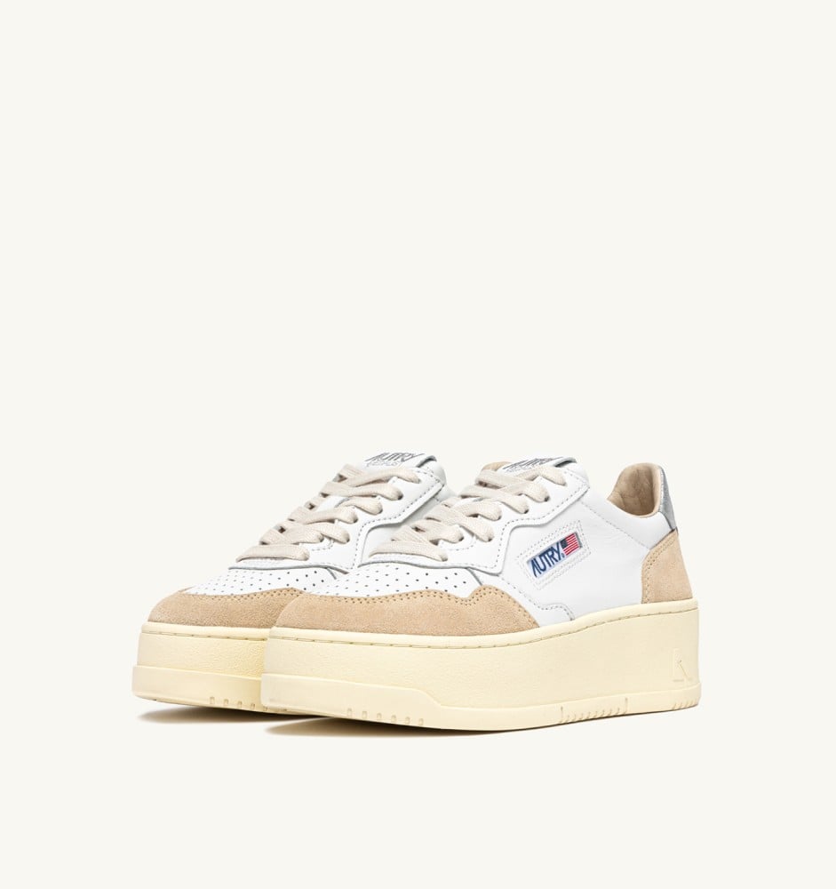 MEDALIST PLATFORM IN SILVER AND WHITE SUEDE AND LEATHER