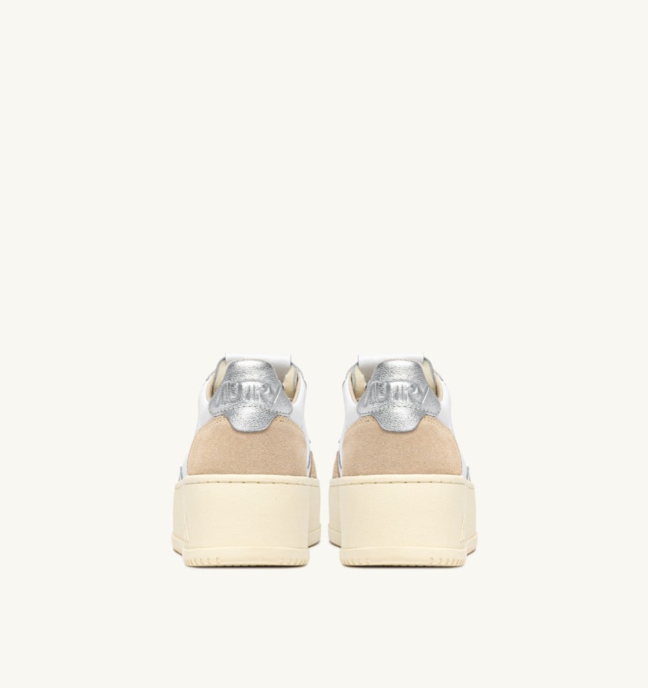 MEDALIST PLATFORM IN SILVER AND WHITE SUEDE AND LEATHER