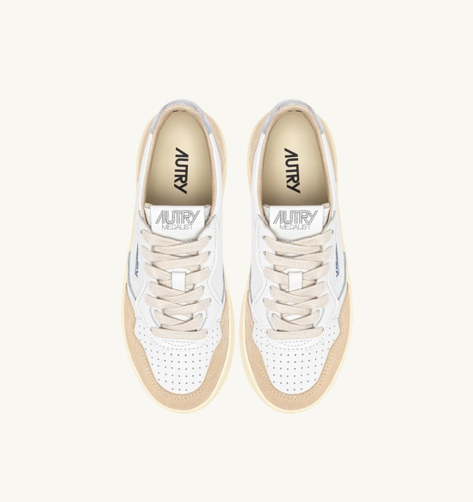 MEDALIST PLATFORM IN SILVER AND WHITE SUEDE AND LEATHER
