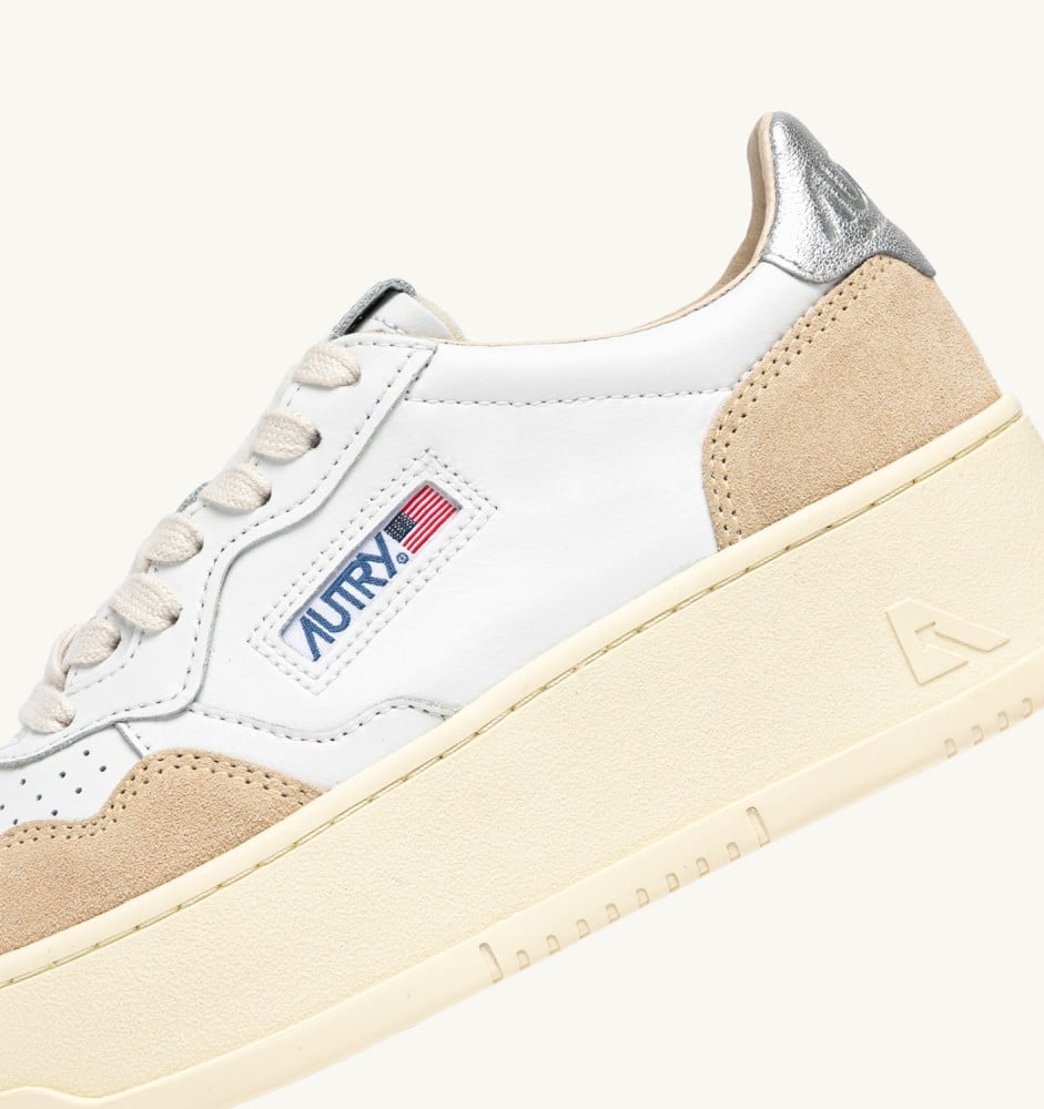 MEDALIST PLATFORM IN SILVER AND WHITE SUEDE AND LEATHER