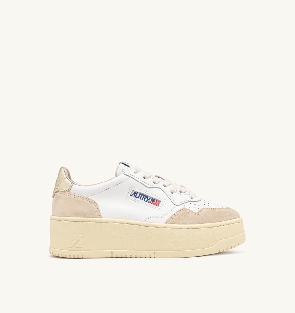 MEDALIST PLATFORM IN WHITE AND PLATINUM SUEDE AND LEATHER