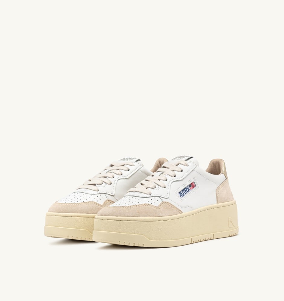 MEDALIST PLATFORM IN WHITE AND PLATINUM SUEDE AND LEATHER