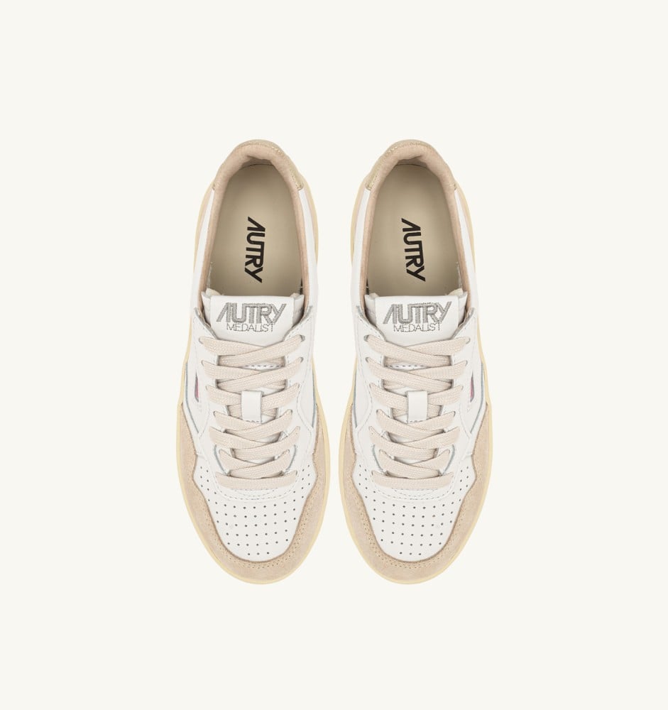 MEDALIST PLATFORM IN WHITE AND PLATINUM SUEDE AND LEATHER