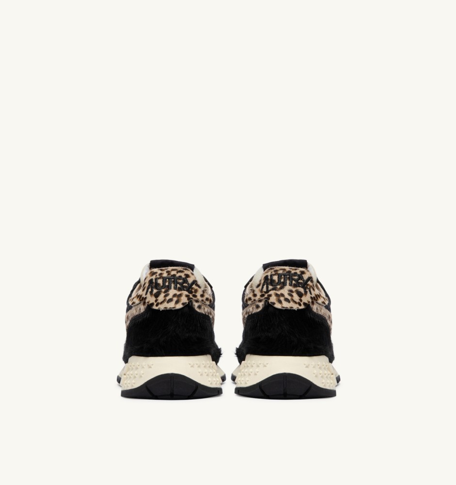 REELWIND LOW IN BLACK NYLON AND LEOPARD PONY HAIR EFFECT