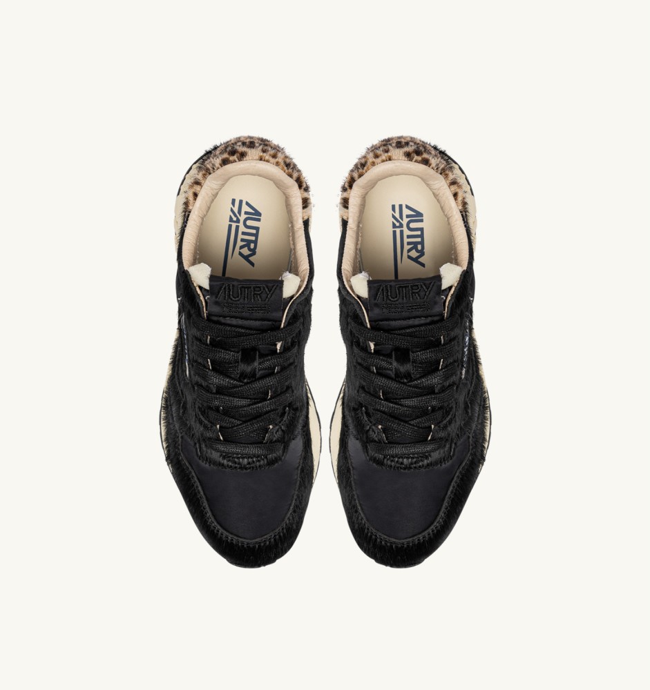 REELWIND LOW IN BLACK NYLON AND LEOPARD PONY HAIR EFFECT