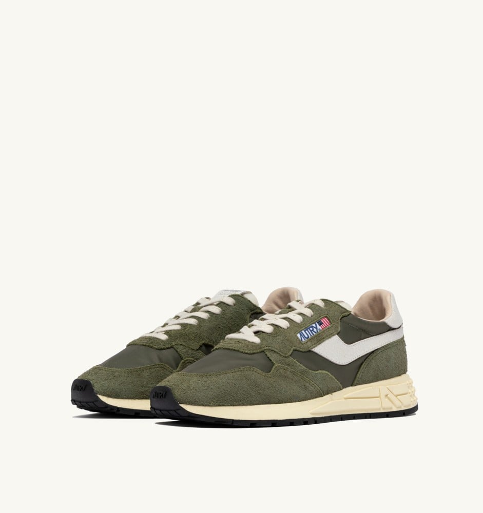 REELWIND LOW IN WHITE AND SAGE NYLON AND SUEDE