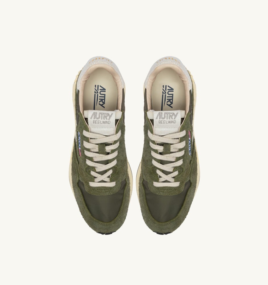 REELWIND LOW IN WHITE AND SAGE NYLON AND SUEDE