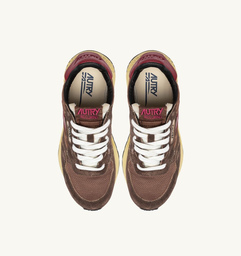 REELWIND LOW IN COFFEE SUGAR AND DEEP CLARET NYLON AND SUEDE