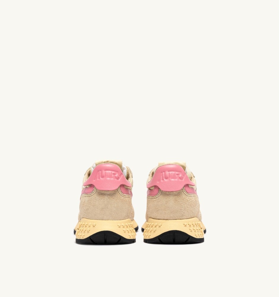 REELWIND LOW IN ECRU AND GERANIUM PINK NYLON AND SUEDE