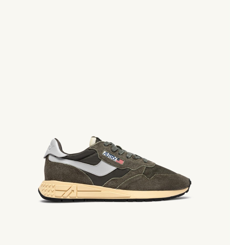 REELWIND LOW IN OLIVE NIGHT AND HARBOR MIST NYLON AND SUEDE