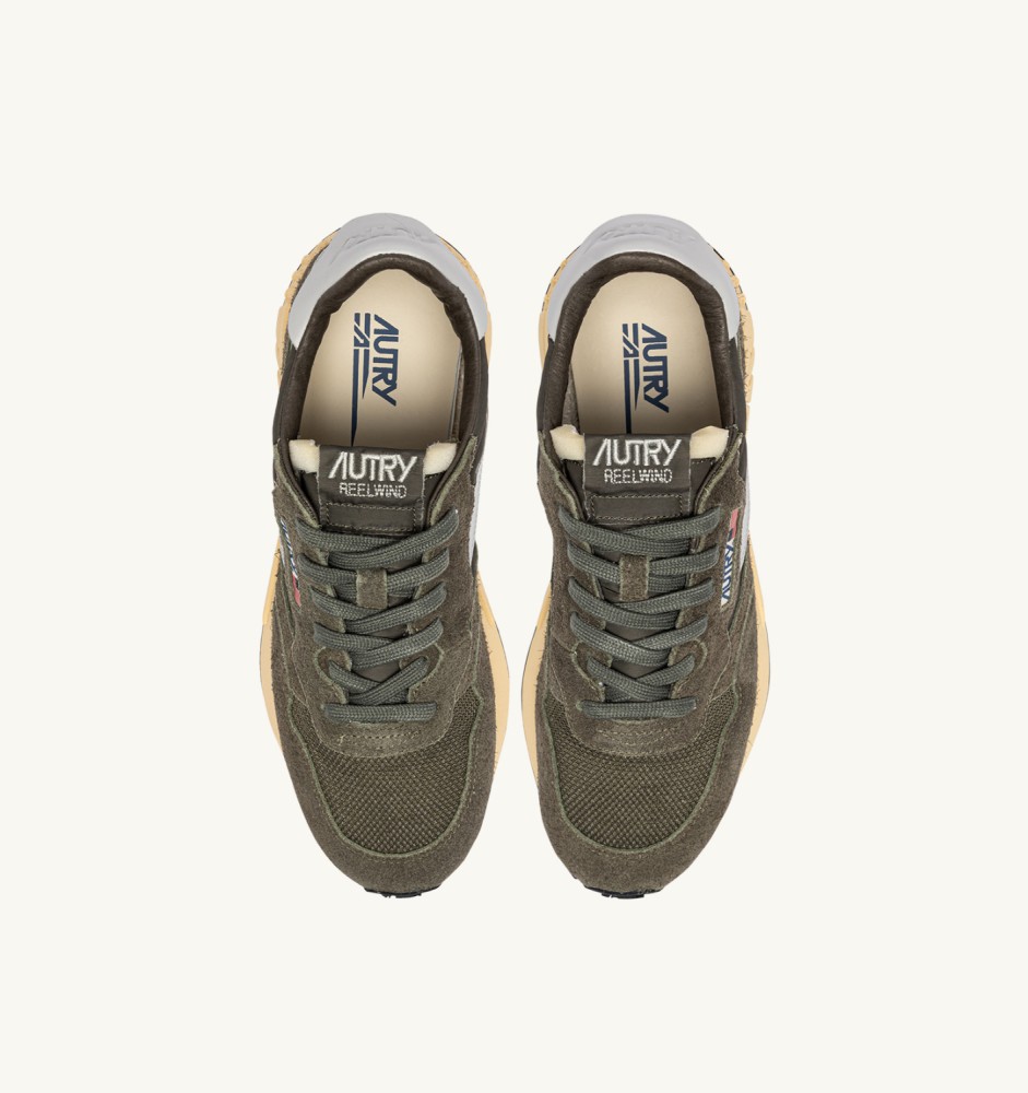 REELWIND LOW IN OLIVE NIGHT AND HARBOR MIST NYLON AND SUEDE