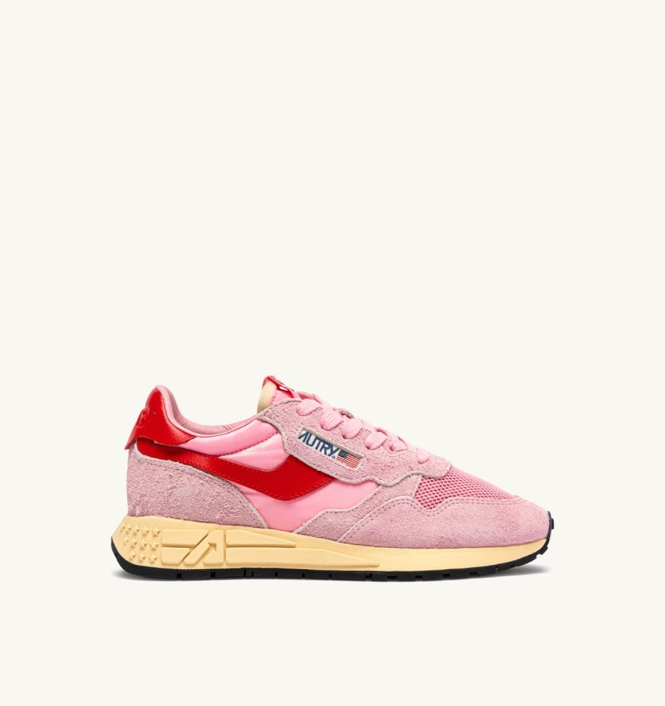 REELWIND LOW IN PINK CHERUB AND FLAME SCARLET NYLON AND SUEDE