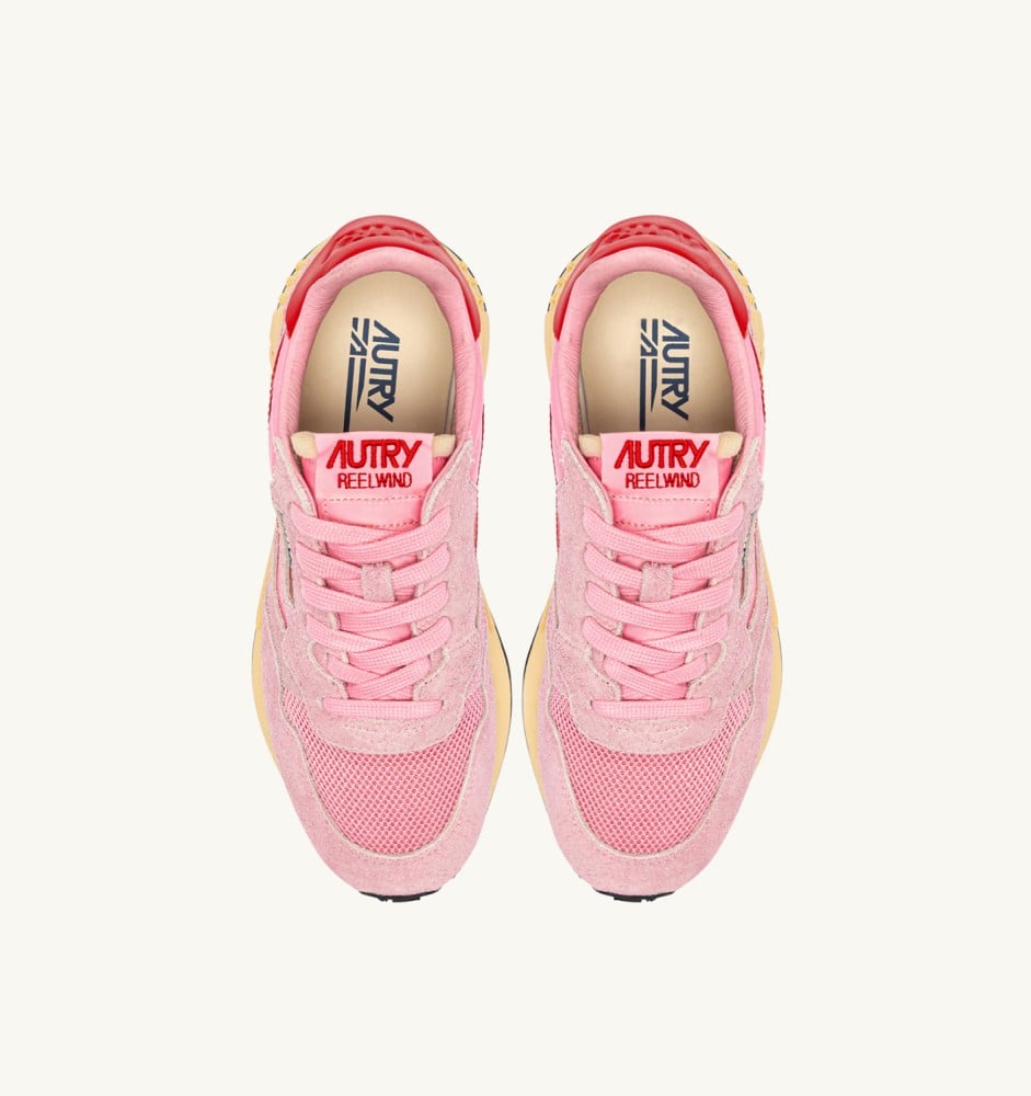 REELWIND LOW IN PINK CHERUB AND FLAME SCARLET NYLON AND SUEDE