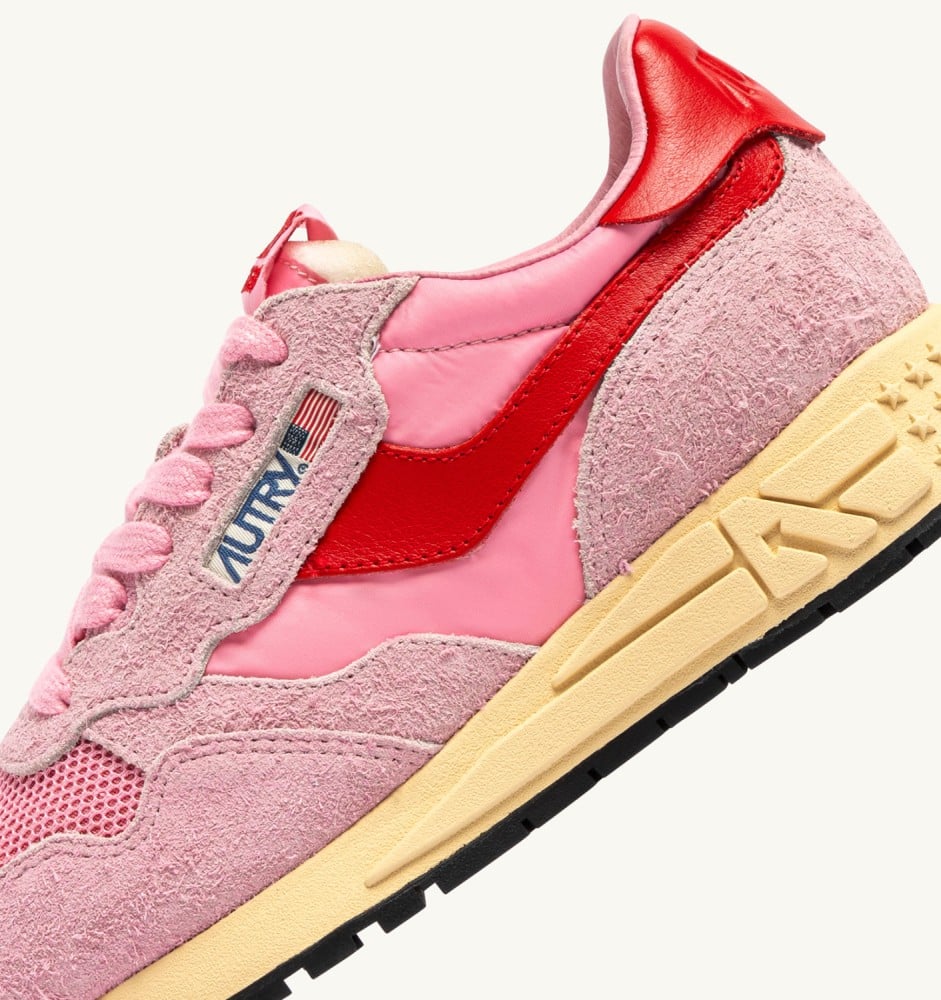 REELWIND LOW IN PINK CHERUB AND FLAME SCARLET NYLON AND SUEDE