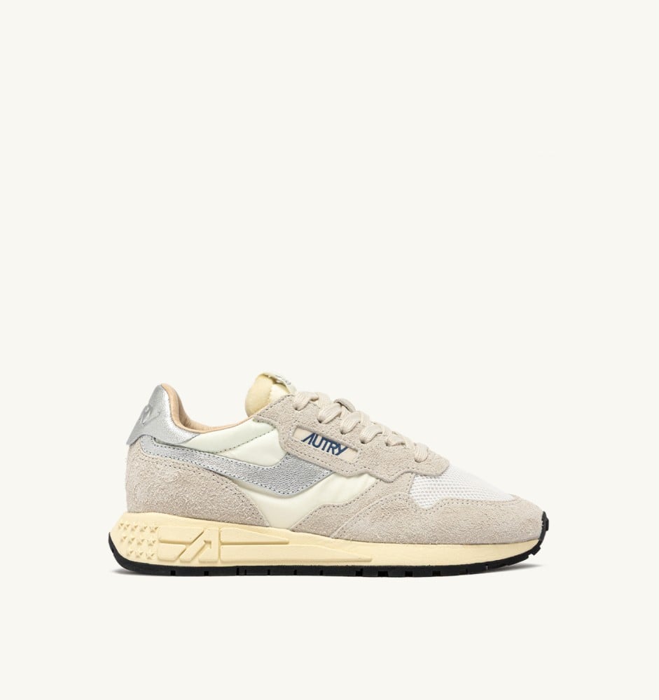 REELWIND LOW IN SAND, WHITE AND SILVER NYLON AND SUEDE