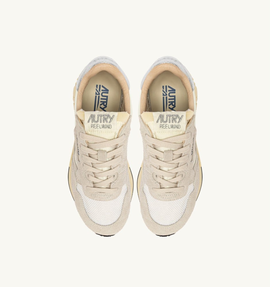 REELWIND LOW IN SAND, WHITE AND SILVER NYLON AND SUEDE