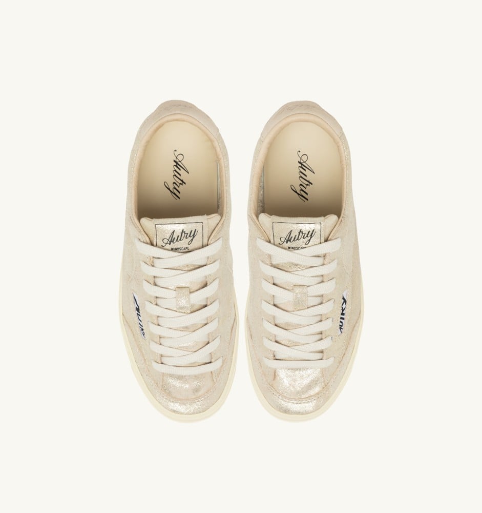 WINDSCAPE LOW IN PLATINUM AND SAND LAMINATED SUEDE
