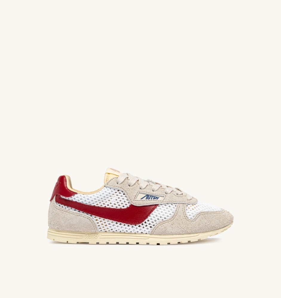 WINDSPIN IN WHITE SAND AND RED MESH AND LEATHER